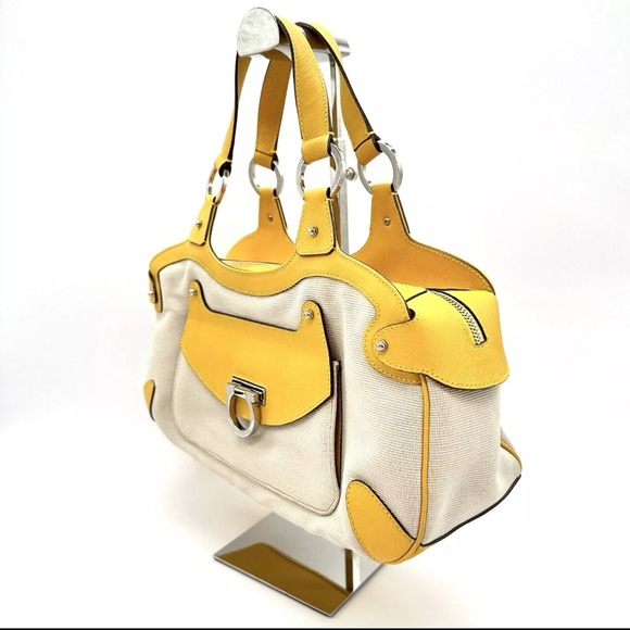 Salvatore Ferragamo Yellow and Cream Shoulder Bag - Picture 2 of 16